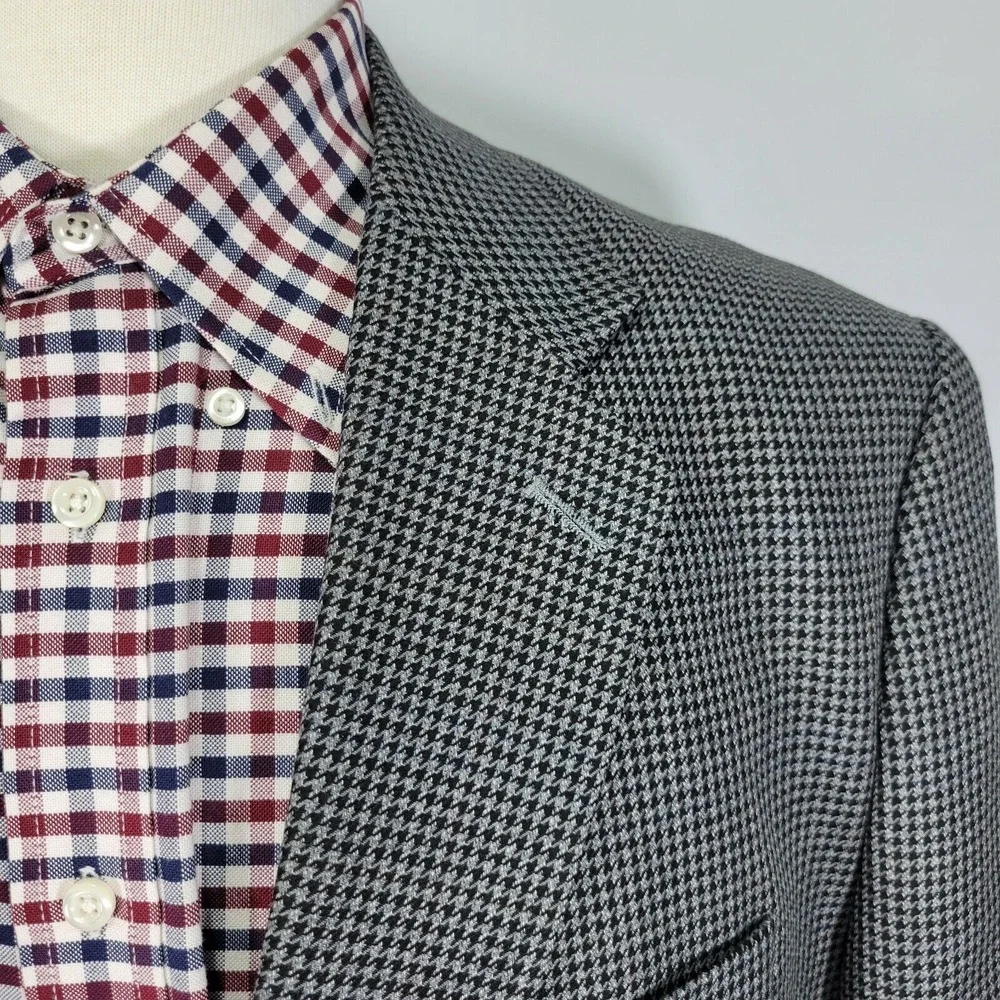 Croft Barrow Men's Sport Coat Blazer Two Button Gray‎ Houndstooth Poly Blend 48L